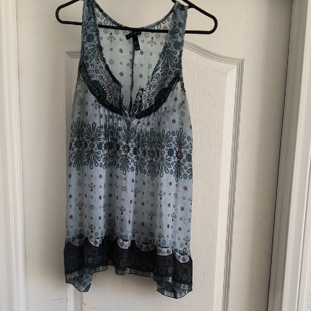 FANG Blue and Black Floral Top